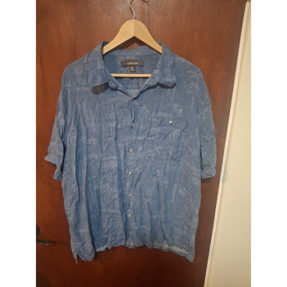 Croft & Barrow Men's XXL Regular Woven Silk -Blue palm - Pocket SS ButtonUp